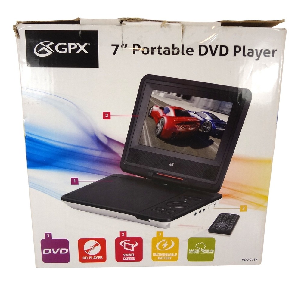 Portable DVD Player 7 Inch Black Excellent Swivel Screen Tablet Mode GPX PD701W